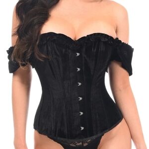 Daisy Corsets Top Drawer Steel Boned Black Velvet Overbust Corset W/Sleeves XXL